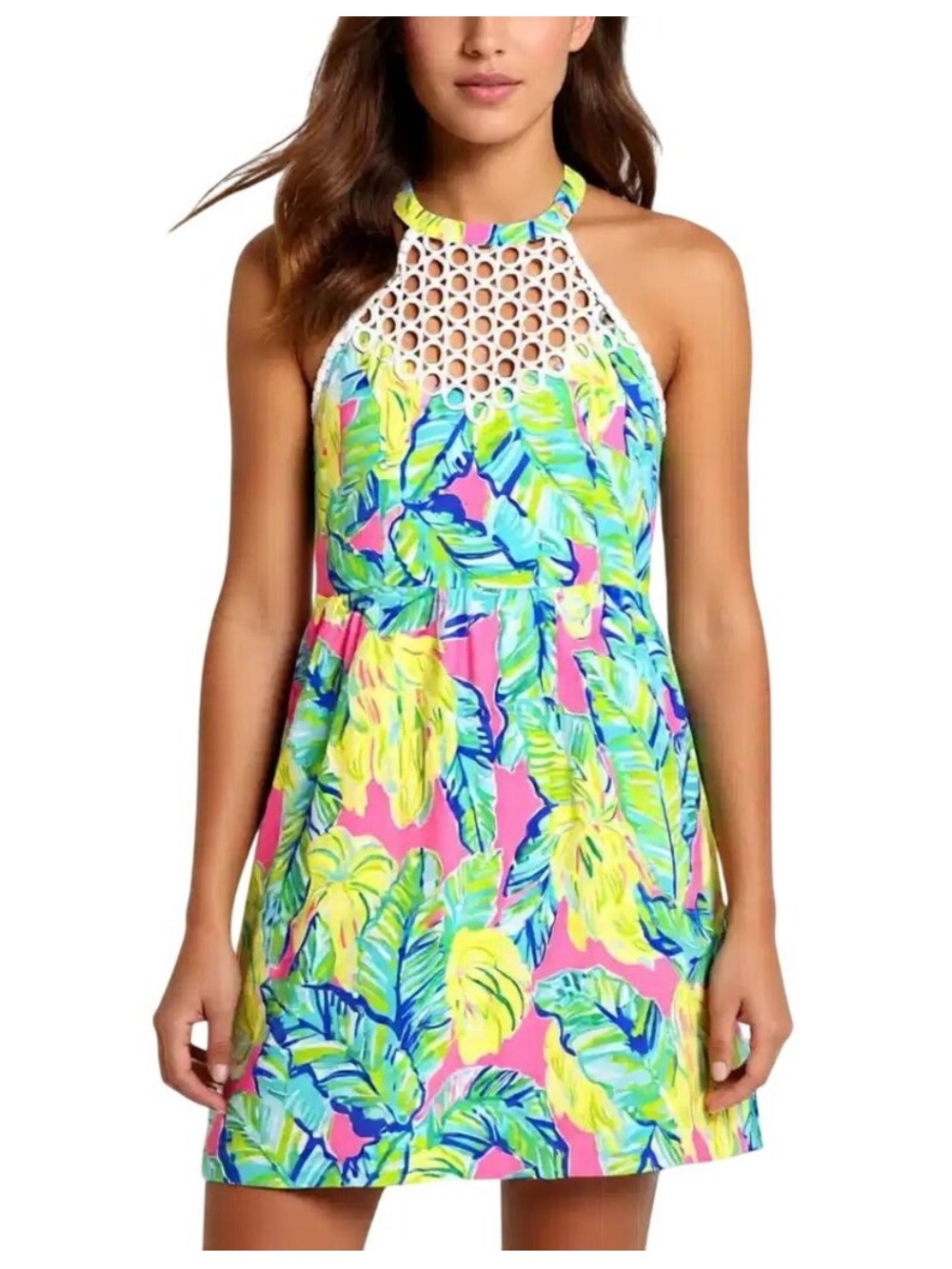 Lilly Pulitzer Pink, Green & Blue Tropical Leaf Kinley Dress 6